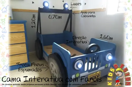 Cama Infantil Jeep Interativa com Faróis