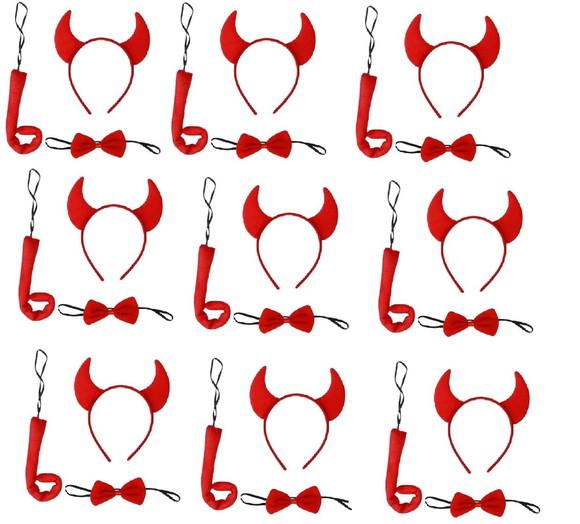12 Kits Diabinha Chifre + Gravata + Rabinho Halloween