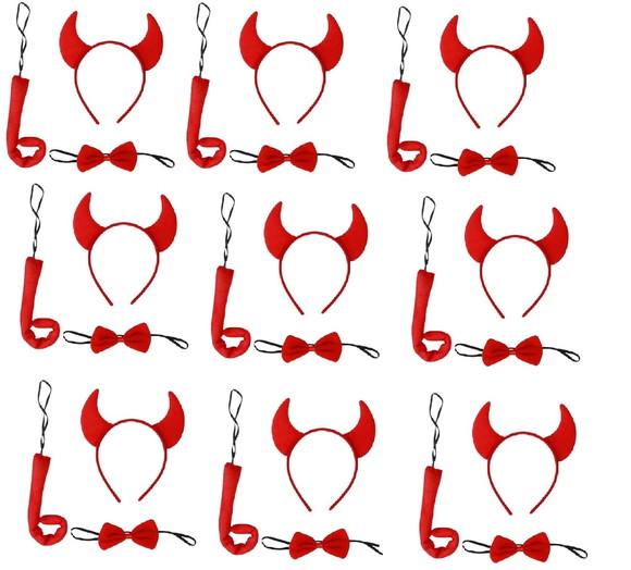 12 Kits Diabinha Chifre + Gravata + Rabinho Halloween