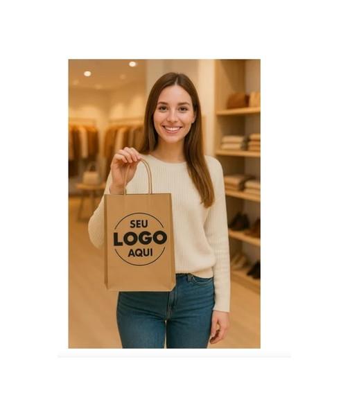 150 Sacola Personalizado Kraft Delivery Empresa 27x18x9cm