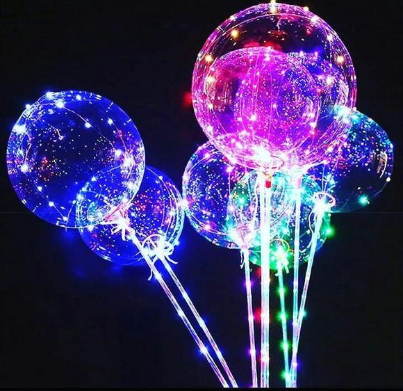 5 Balão de Led c/ Vareta + Bastão + Pilhas + FRETE GRÁTIS