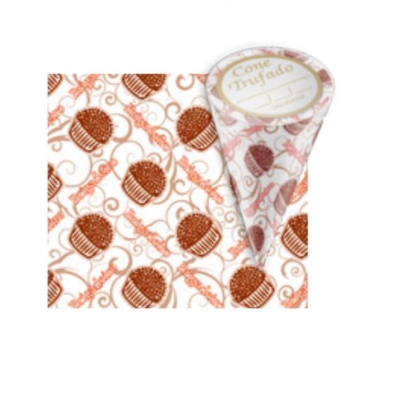 50 Embalagem p/ Cone Trufado Brigadeiro 15x10cm c/ Etiqueta