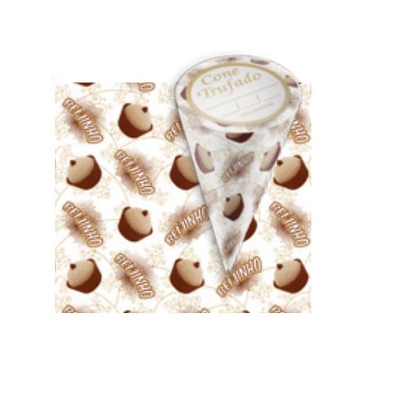 50 Embalagem p/ Cone Trufado Beijinho 15x10cm c/ Etiqueta