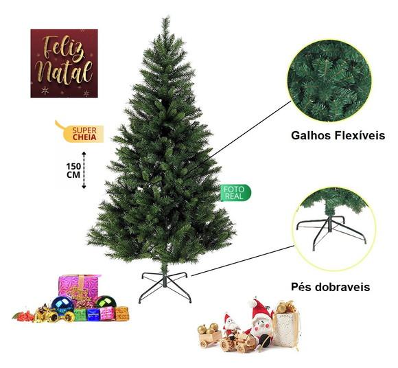 Arvore de Natal Luxo 150cm 220 Galhos Cheia Verde