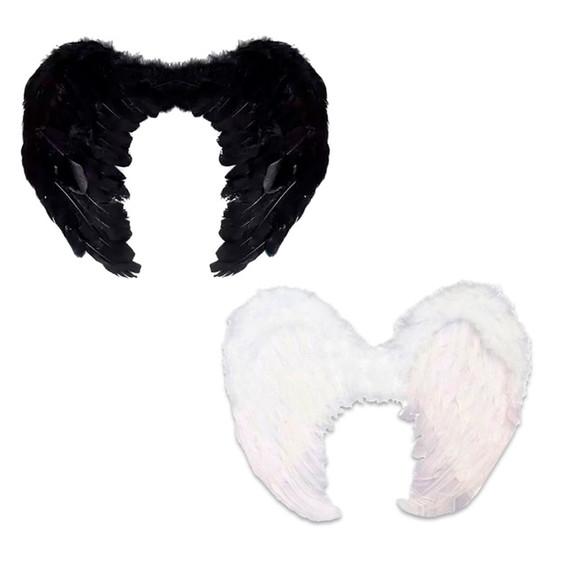 Asa Fantasia Anjo Plumas c/ Elástico Carnaval 55x40cm Preta