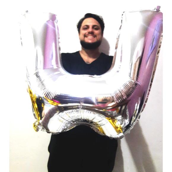 Balão GIGANTE Metalizado Prata Letra W Pronta Entrega