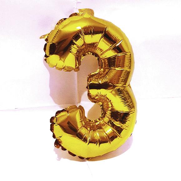 Balão Metalizado Número 3 Dourado Pronta Entrega 45cm