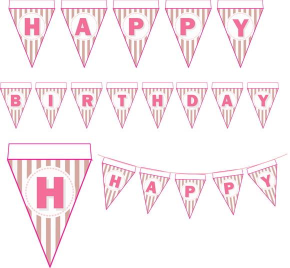 Bandeirinha Faixa Happy Birthday Rosa Bandeirola