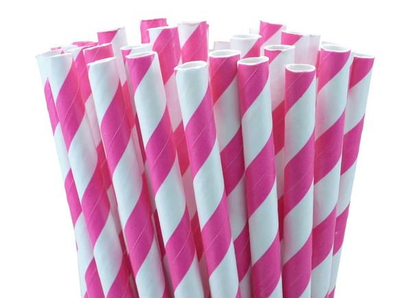 Canudo Papel Listrado Rosa c/ 100 Unidades Bwb 19,9 x 5,5 cm