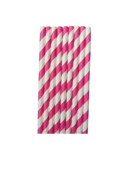 Canudo Papel Listrado Rosa c/ 100 Unidades Bwb 19,9 x 5,5 cm