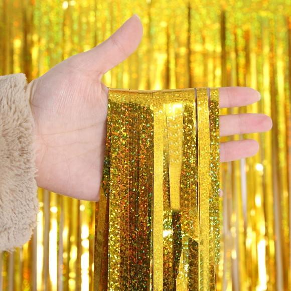 Cortina Metalizada de Festa Decoração de Festa 2x1 m Dourado