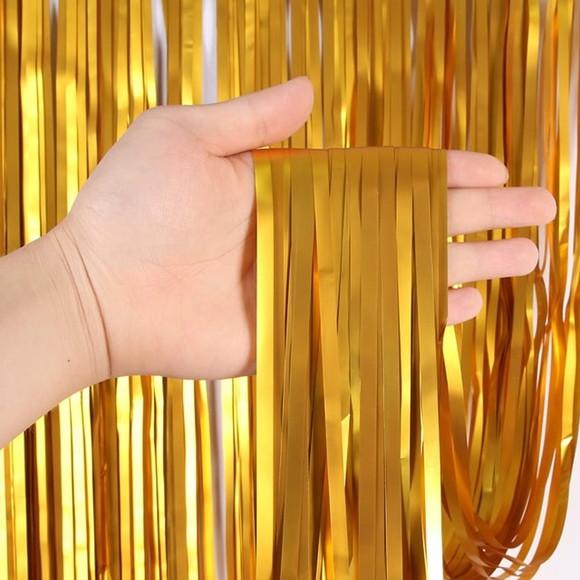 Cortina Metalizada de Festa Decoração de Festa 2x1 m Dourado