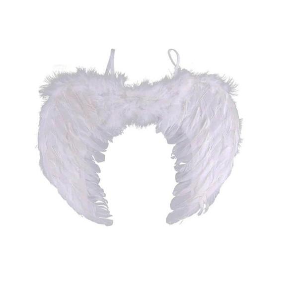 Fantasia de Anjo Plumas c/ Elástico Carnaval 55x40cm Branca