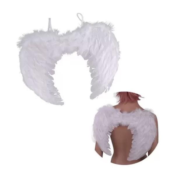 Fantasia de Anjo Plumas c/ Elástico Carnaval 55x40cm Branca