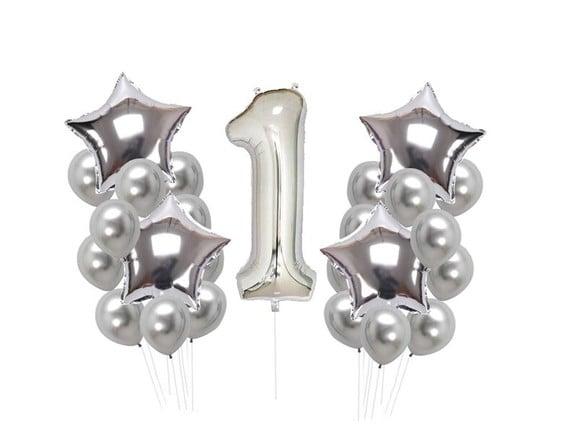 Kit 1 Ano Decoração Balões Mesversário 1° Aniversário Prata