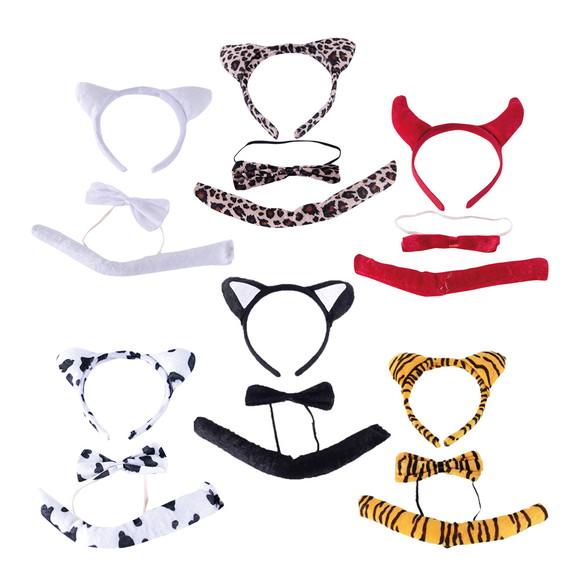 Kit 3 Pçs Animais Tiara Gravata Rabo Oncinha Coelho Carnaval