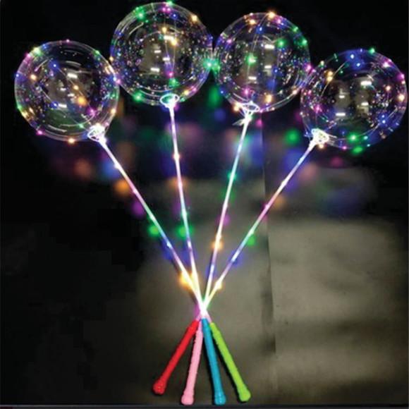 Kit 35 Balão de Led Bubble c/ Vareta e Pilhas Aniversários