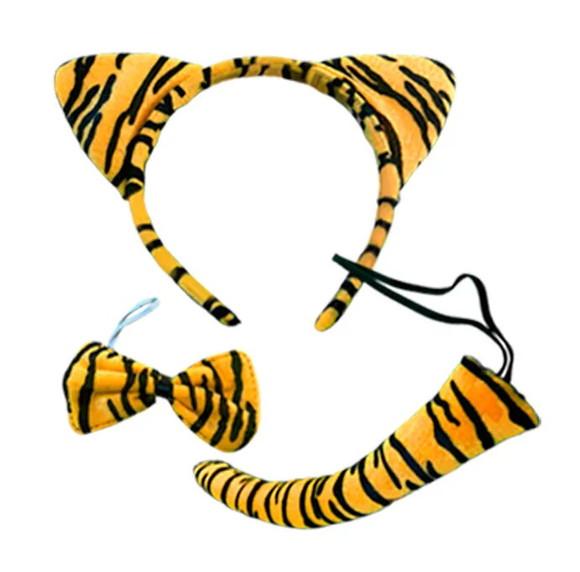 Kit 3 Pçs Animais Tiara Gravata Rabo Oncinha Coelho Carnaval