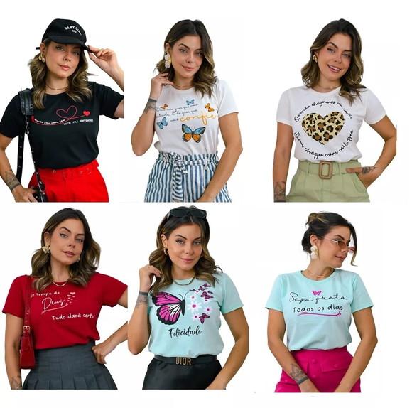 Kit 5 Blusa Feminina T-shirt Baby Look Camiseta Femininas