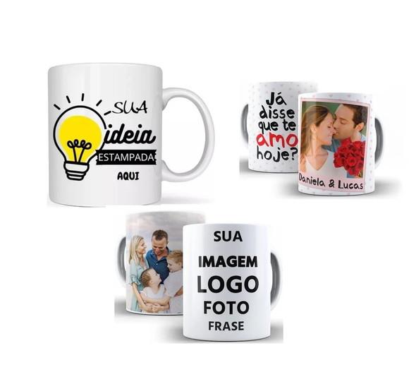 Kit 5 Caneca Personalizada Fotos Logos Frases Plástico 325ml