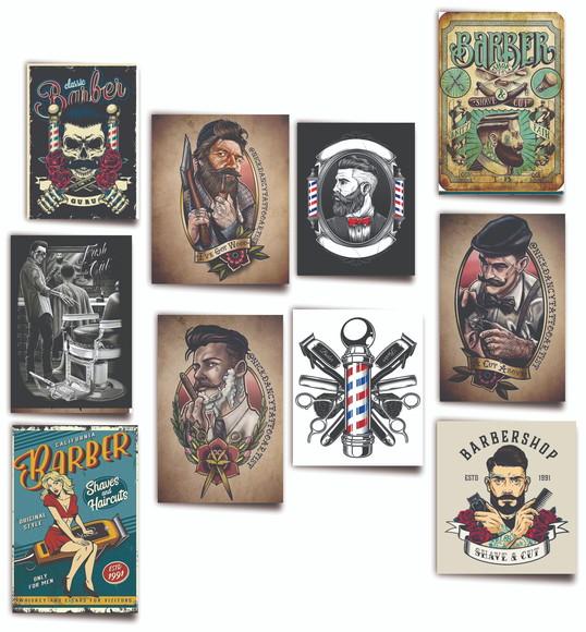 Kit 5 Quadros 15x20 Barbearia Barbeiro Bar Quadro de Parede
