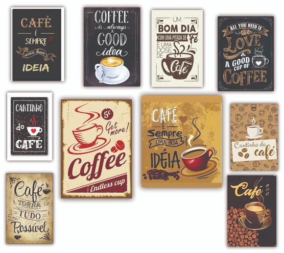 Kit 5 Quadros 15x20 Cozinha Cantinho do Café Cozinha Parede