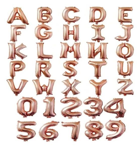 Kit 50 Balão Metalizado Revenda 40cm Rose Letras Números