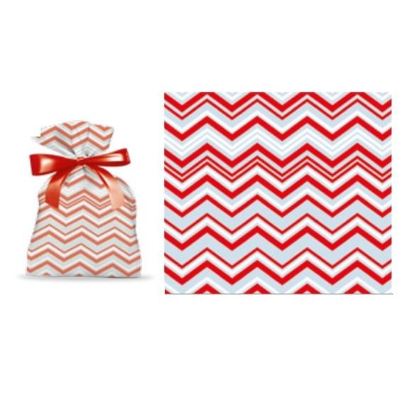 Kit 50 Saco de Presentes Chevron Vermelho Embalagem 20x30cm