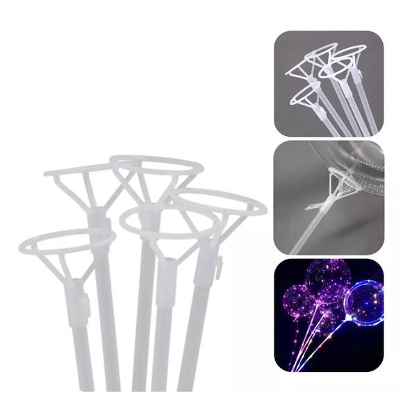 Kit 50 Vareta 50cm Pega Balão Transparente c/ Suporte Grossa