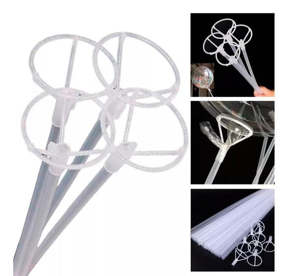 Kit 50 Vareta 50cm Pega Balão Transparente c/ Suporte Grossa