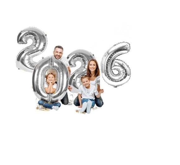 Kit Balão 2026 Gigante Decoração Ano Novo Prata Reveillon