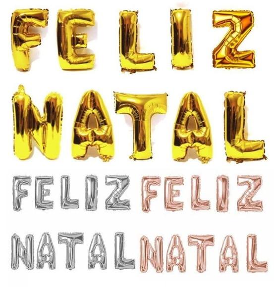 Kit Balão Feliz Natal Decoração Natal Dourado Prata ou Rose