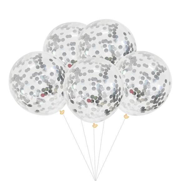 Kit Bexigas Balões Confete Festas Decoração Prata