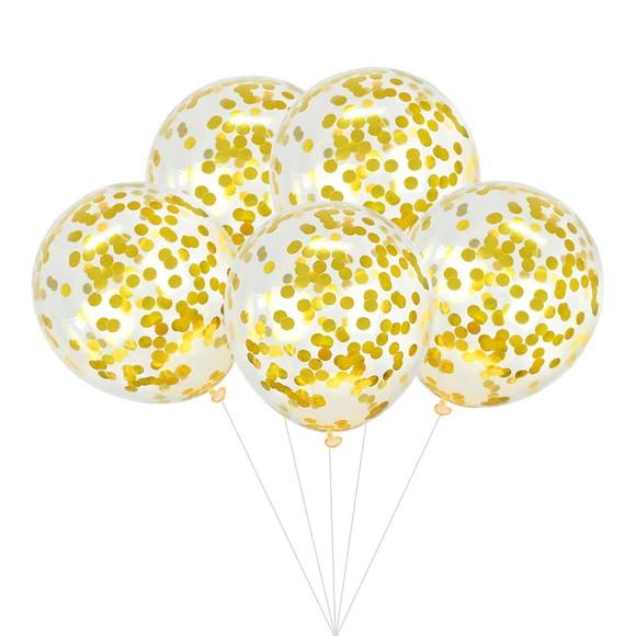 Kit Bexigas Balões Confete Festas Decoração Dourado