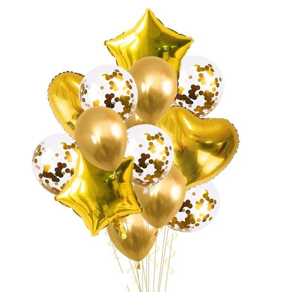 Kit Bexigas Balões Confete Festas Decoração Dourado