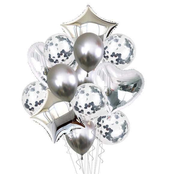 Kit Bexigas Balões Confete Festas Decoração Prata