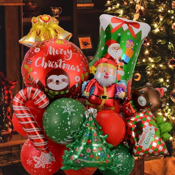 Kit Decoração de Natal Balões Enfeites Natalinos Feliz Natal