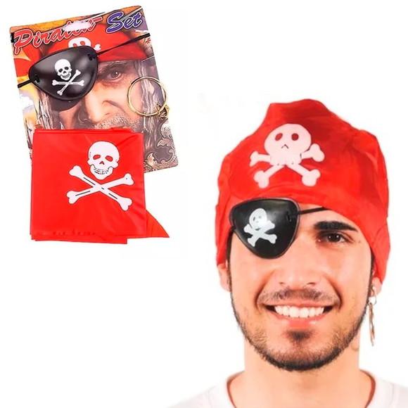Kit Pirata Fantasia Tampa Olho, Argola e Lenço Halloween Car