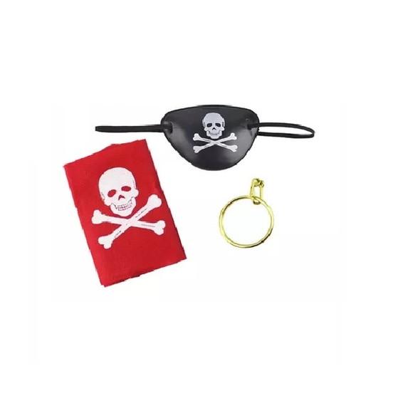 Kit Pirata Fantasia Tampa Olho, Argola e Lenço Halloween Car