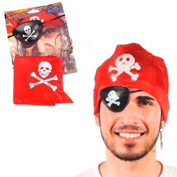 Kit Pirata Tampa Olho, Argola e Lenço Halloween Carnaval