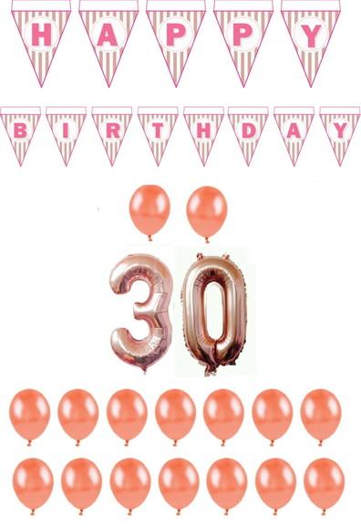 Kit Rose Gold Decoração Balões + Happy Birthday