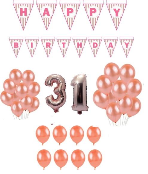 Kit Rose Gold Decoração Balões + Happy Birthday