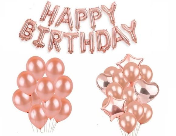 Kit Rose Gold Decoração Balões + Happy Birthday Frete Grátis