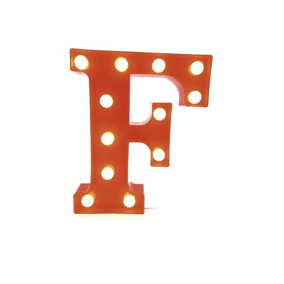 Luminária de LED Decoração Letra F Vermelha 22 cm