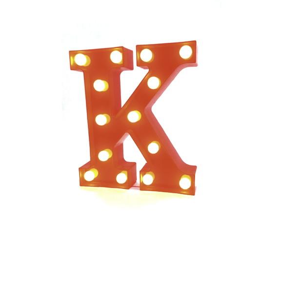 Luminária de LED Decoração Letra K Vermelha 22 cm
