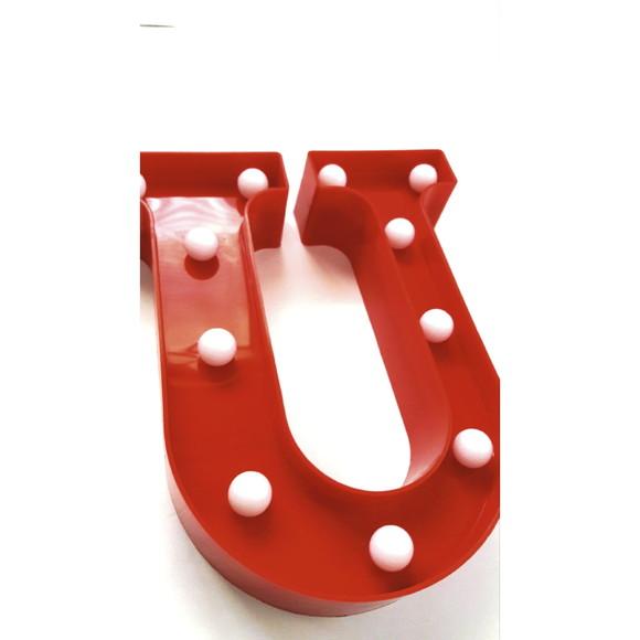 Luminária de LED Decoração Letra U Vermelha 22 cm