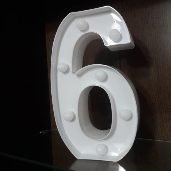 Luminária de LED Decoração Número 6 Branco 22 cm