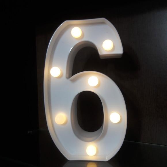 Luminária de LED Decoração Número 6 Branco 22 cm