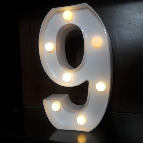 Luminária de LED Decoração Número 9 Branco 22 cm