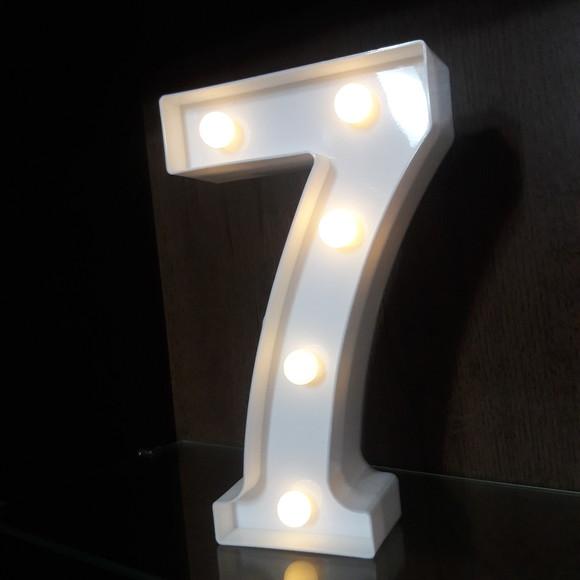 Luminária de LED Decoração Número 7 Branco 22 cm